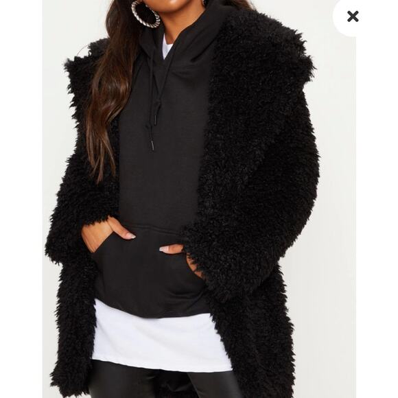 PrettyLittleThing Black Faux Fur Teddy Coat Size 10 - Picture 5 of 8
